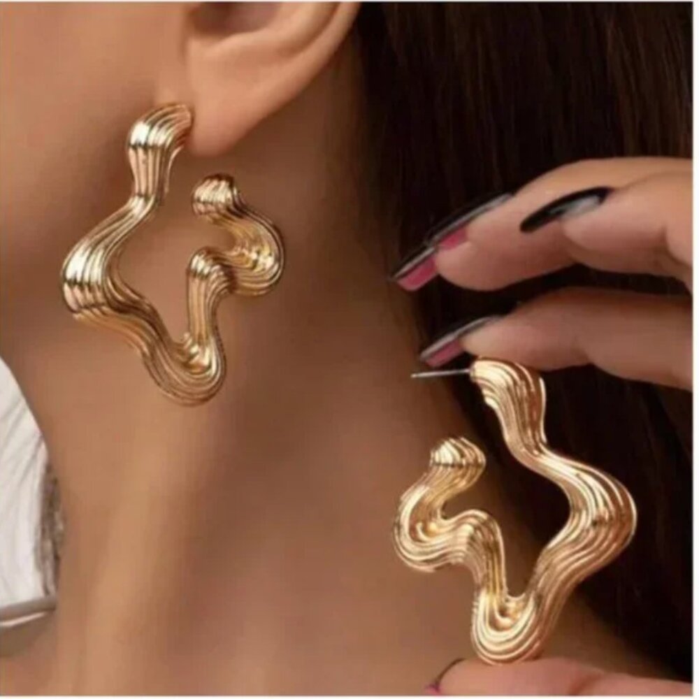 ⭐️❤️ FREE Spiral Squiggle Abstract Geo Geometric Hoop Hipster Artsy Hip Earrings